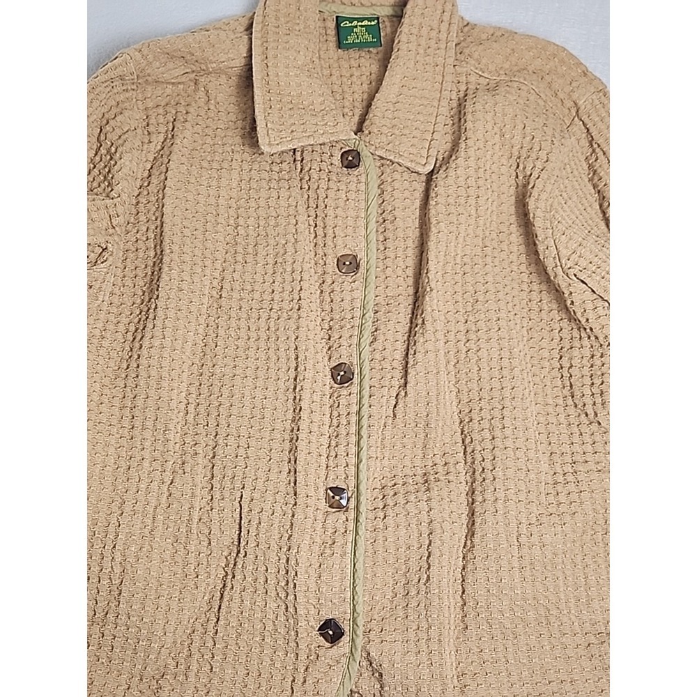 Cabelas Womens L Waffle Heavy Knit Tan Button Front Shacket Jacket Sweater - Picture 2 of 7